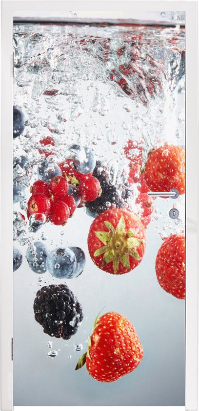 Deursticker Rood - Fruit - Water - 90x235 cm - Deurposter