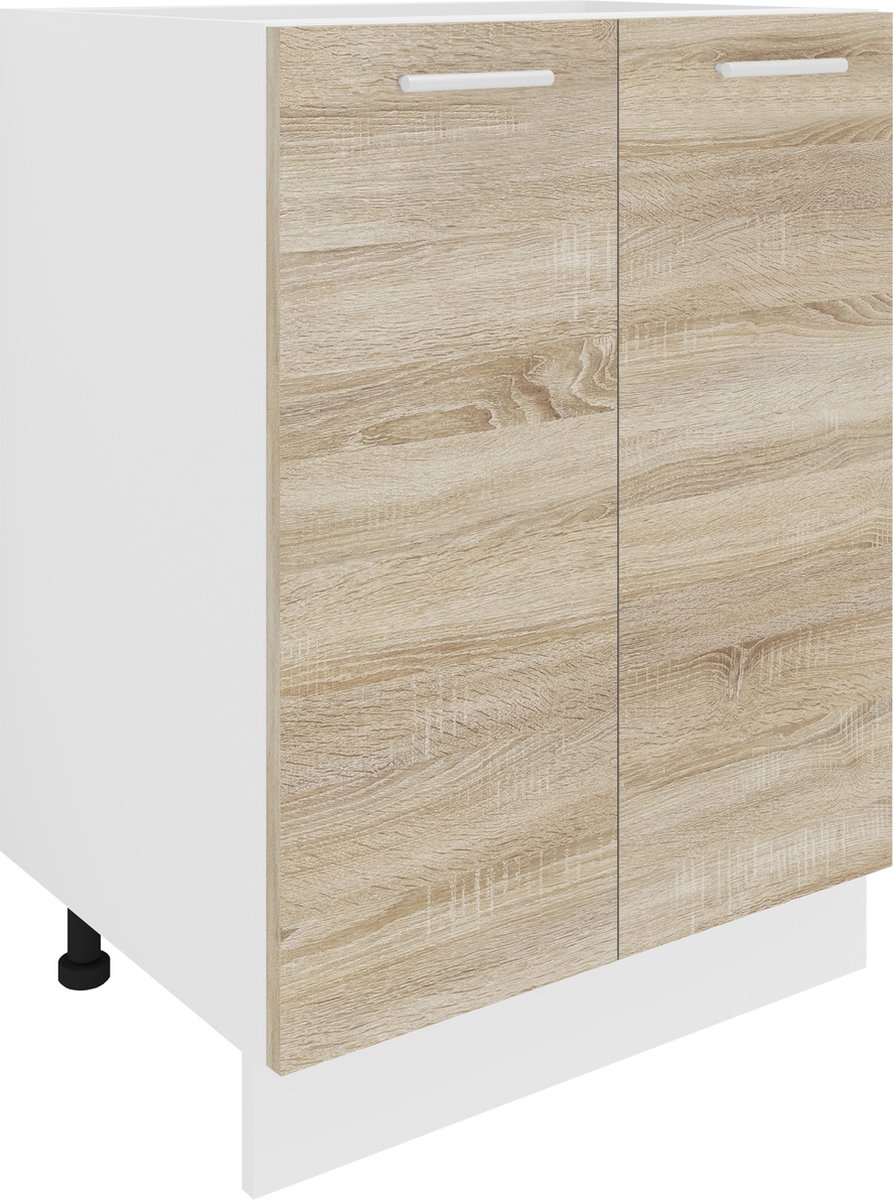 Vcm Keukenkast breedte 60 cm Draaideuren Onderkast Keuken Keukenmeubels Esilo Wit / Sonoma-eik