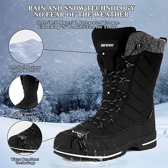 Winter Sneeuwlaars Dames - Waterdichte Sneeuwlaarzen - Winter Fleece Gevoerd Warme Winterlaarzen - Snowboots Antislip Outdoor - Zwart - Maat 40