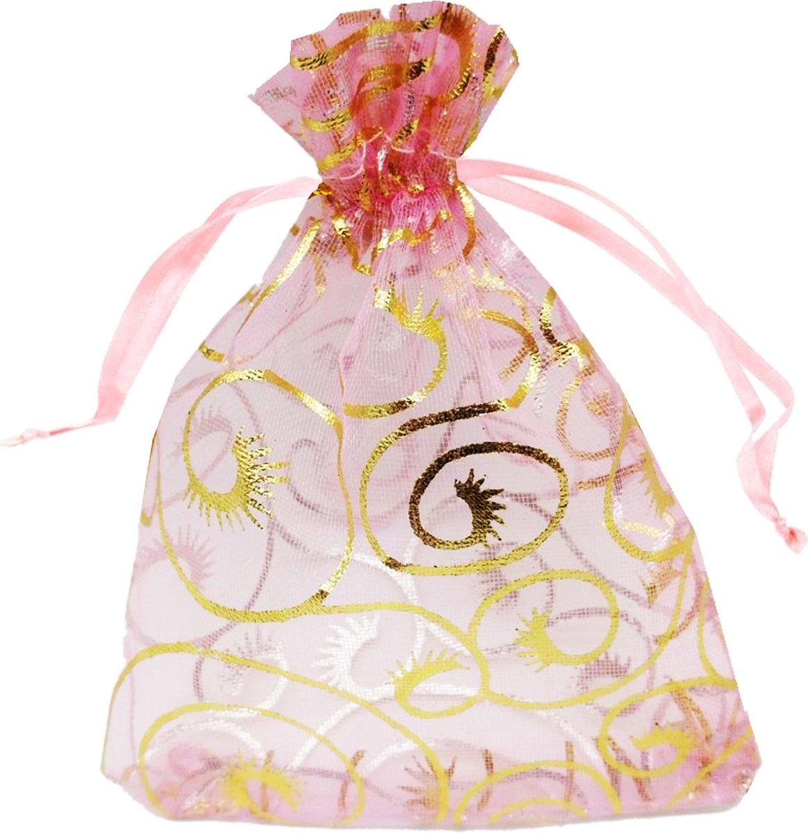 Fako Bijoux - 50 Organza Zakjes - 9x12 cm - Feestzakjes - Snoepzakjes - Cadeauzakjes - Sieradenzakjes - Krul Roze - 9x12cm - 50 Stuks