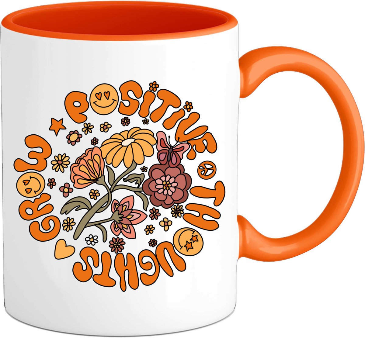 Flower Power - Grow Positive Thoughts - Vintage Aesthetic - Mok - Oranje