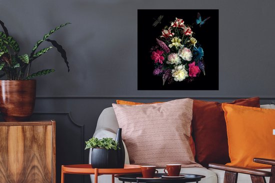 Affiche Fleurs - Papillon - Nature Morte - 50x50 cm