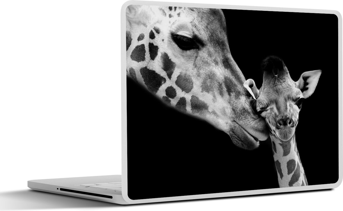 Laptop sticker - 15.6 inch - Dieren - Zwart - Wit - Giraffe - Portret - 36x27,5cm - Laptopstickers - Laptop skin - Cover