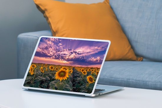 Autocollant pour ordinateur portable - 10,1 pouces - Fleurs - Ciel - Violet - Tournesol - Coucher de soleil - 25x18cm - Autocollants pour ordinateur portable - Peau pour ordinateur portable - Couverture