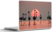 Laptop sticker - 15.6 inch - Vogel - Flamingo - Zonsondergang - Roze - 36x27,5cm - Laptopstickers - Laptop skin - Cover