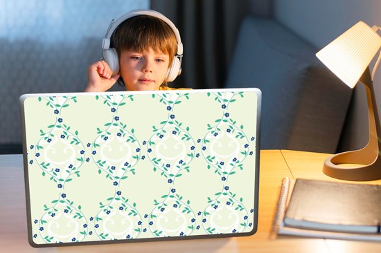 Sticker ordinateur portable - 17,3 pouces - Vert - Blauw - Bloem - Design