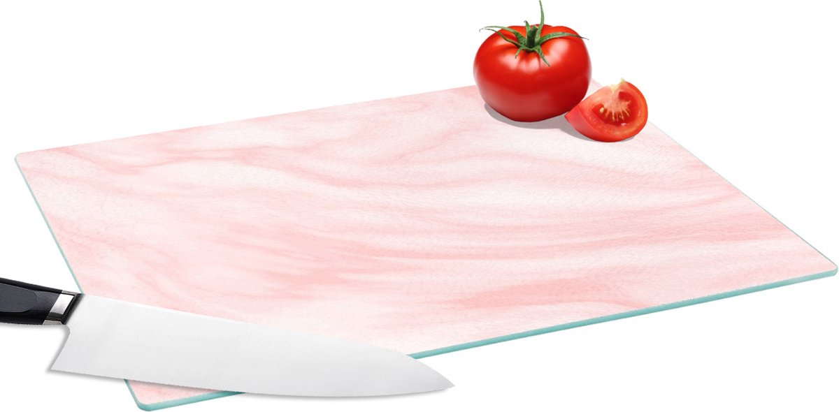 Glazen Snijplank - 39x28 - Marmer - Roze - Wit - Luxe - Marmerlook - Snijplanken Glas