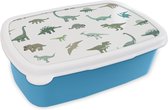 Boîte à pain Blauw - Boîte à lunch - Boîte à pain - Chambre d'enfant - Dinosaurus - Wit - 18x12x6 cm - Enfants - Garçon
