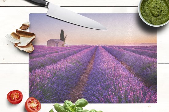 Planche à découper en Verres - 39x28 - Lavande - Coucher de soleil - Violet - Fleurs - Planches à découper en Glas