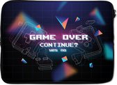 Laptophoes 14 inch - Gaming - Arcade - Game Over - Zwart - Blauw - Gamen - Laptop sleeve - Binnenmaat 34x23,5 cm - Zwarte achterkant