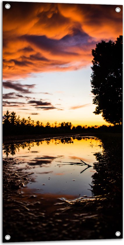 WallClassics - Tuinposter – Schemering over Wateren - 50x100 cm Foto op Tuinposter  (wanddecoratie voor buiten en binnen)