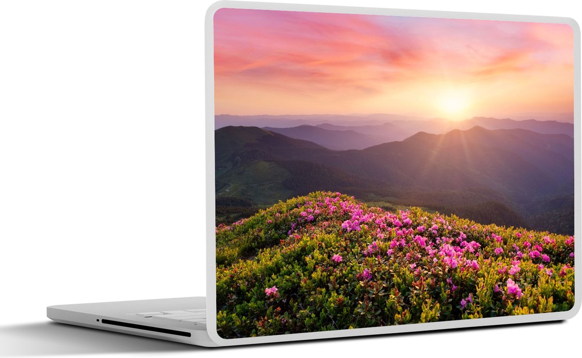 Laptop sticker - 10.1 inch - Bloemen - Berg - Zonsondergang - Landschap - 25x18cm - Laptopstickers - Laptop skin - Cover