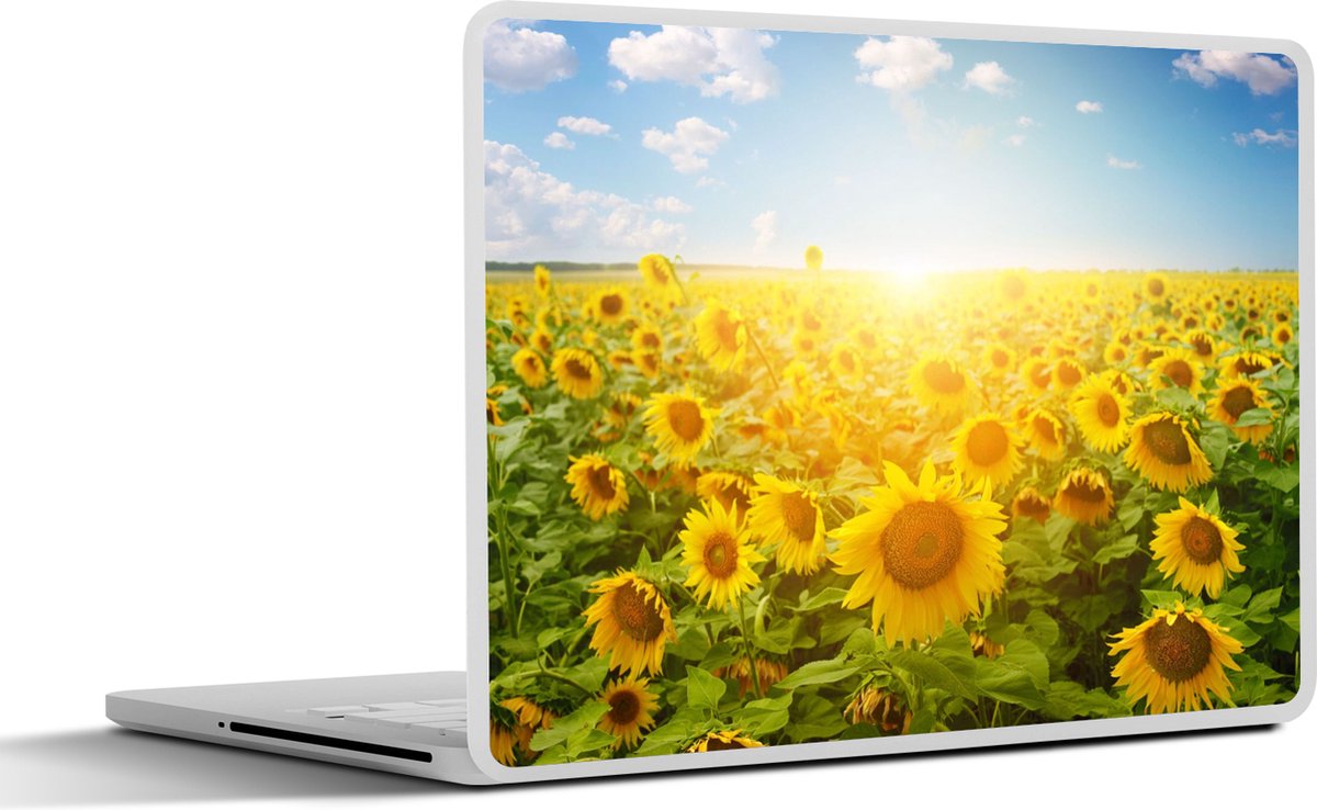 Laptop sticker - 14 inch - Zonnebloem - Zon - Wolken - 32x5x23x5cm - Laptopstickers - Laptop skin - Cover