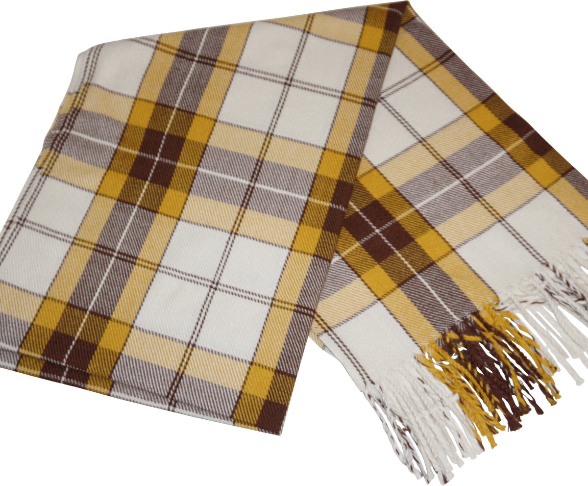 Hidzo Sjaal - 175cm_68cm - Katoen - Multicolor - Bruin/Geel/Wit