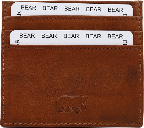 Porte-cartes en cuir Maikel Bear Design / Porte-cartes de crédit - Cognac