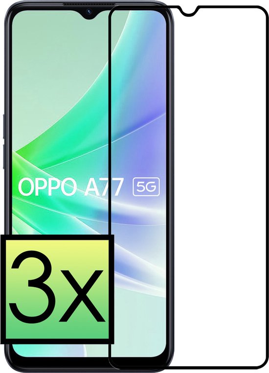 Screenprotector Geschikt voor OPPO A77 Screenprotector Tempered Glass Gehard Glas Full Cover - 3x