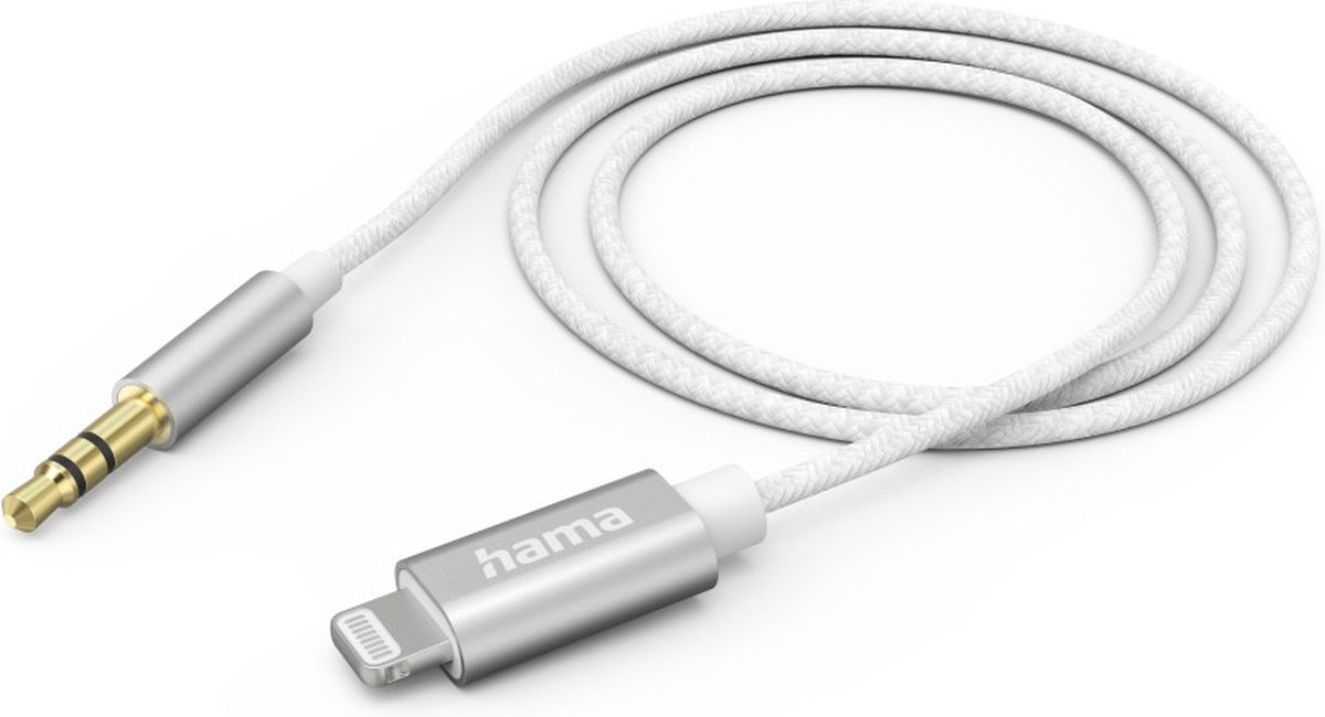 Hama Aux-kabel - Audio kabel - 3,5mm jack naar Lightning kabel - Geschikt voor Smartphone of tablet met Lightning - Aluminium behuizing - 1 meter - Wit