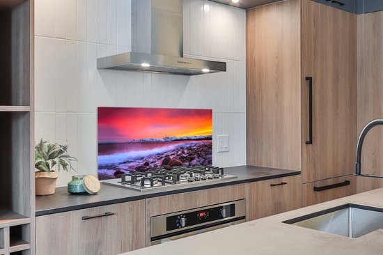 Spatscherm keuken 120x60 cm - Kookplaat achterwand Zon - Stenen - Sneeuw - Landschap - Water - Muurbeschermer - Spatwand fornuis - Hoogwaardig aluminium