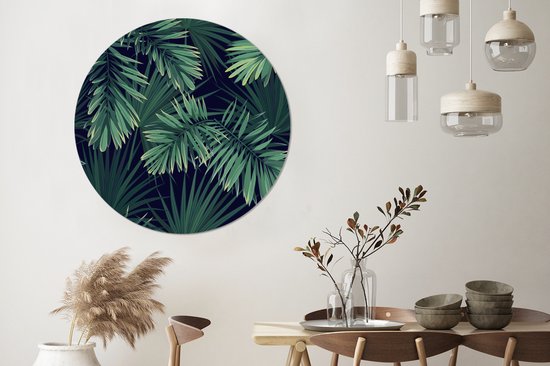 WallCircle - Tableau - Feuilles Tropicales Peintures Rondes - Multicolore - 140 X 140 Cm