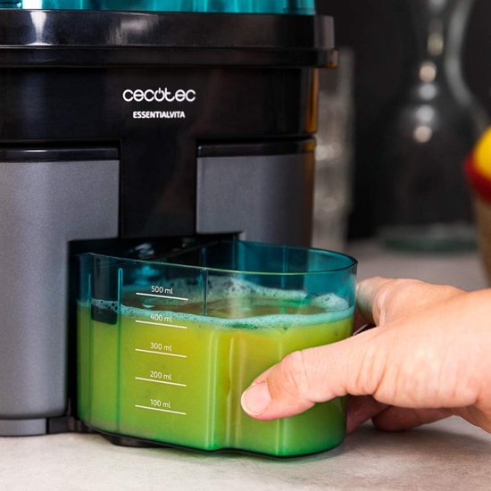 Cecotec Elektrische Orangenpresse EssentialVita Twice Black. 90 W, Doppelkopf und -schneider, Fruchtfleischfilter, 500-ml-Glas, spülmaschinenfeste Teile van Cecotec — afbeelding 5