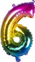 Boland - Folieballon '6' regenboog (36 cm) 6 - Multi - Cijfer ballon
