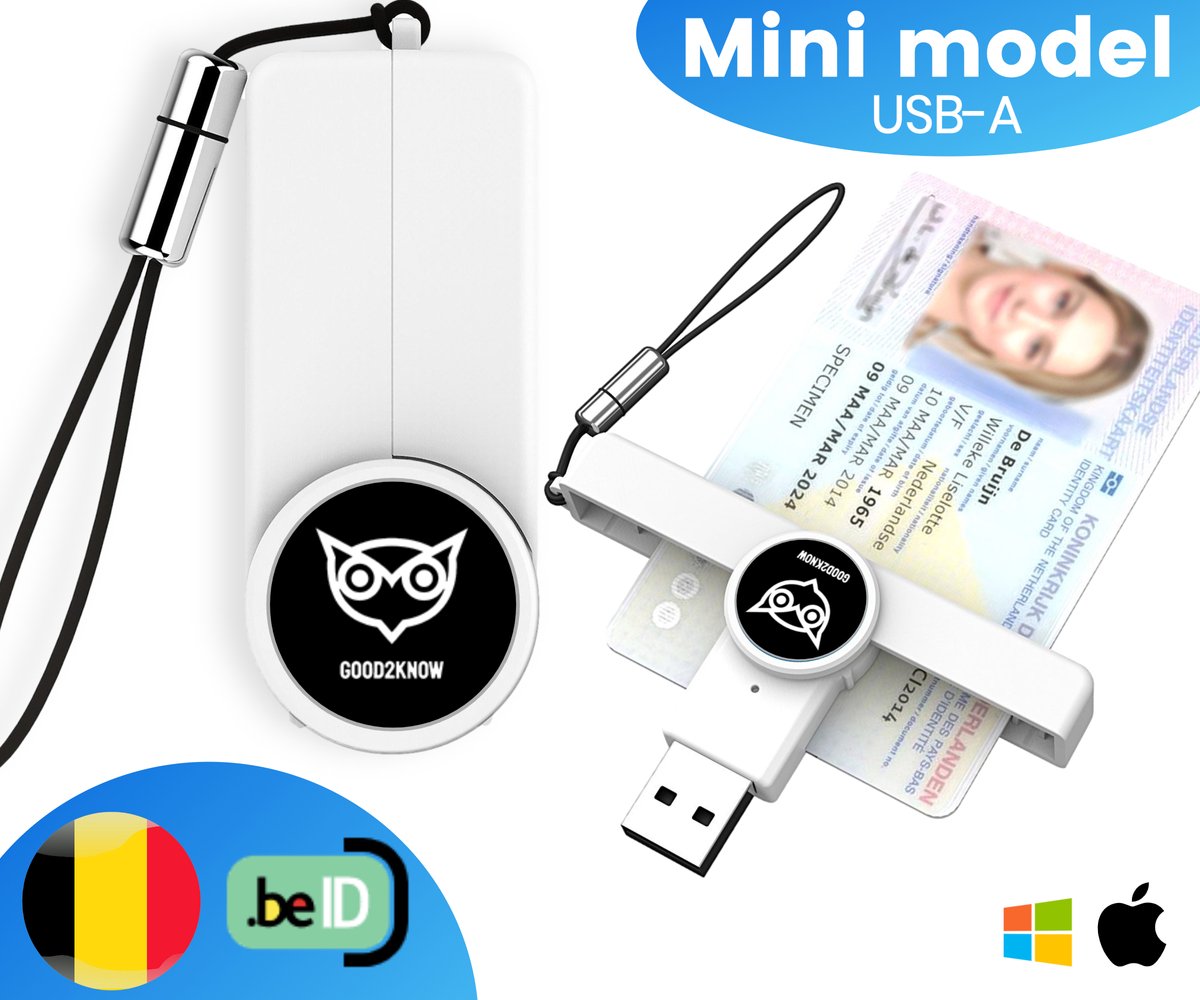 Lettore Di Schede EID Good2know, USB-A E USB-C, Per Carta D'identità Elettronica Belgio, Compatibile Windows E Mac