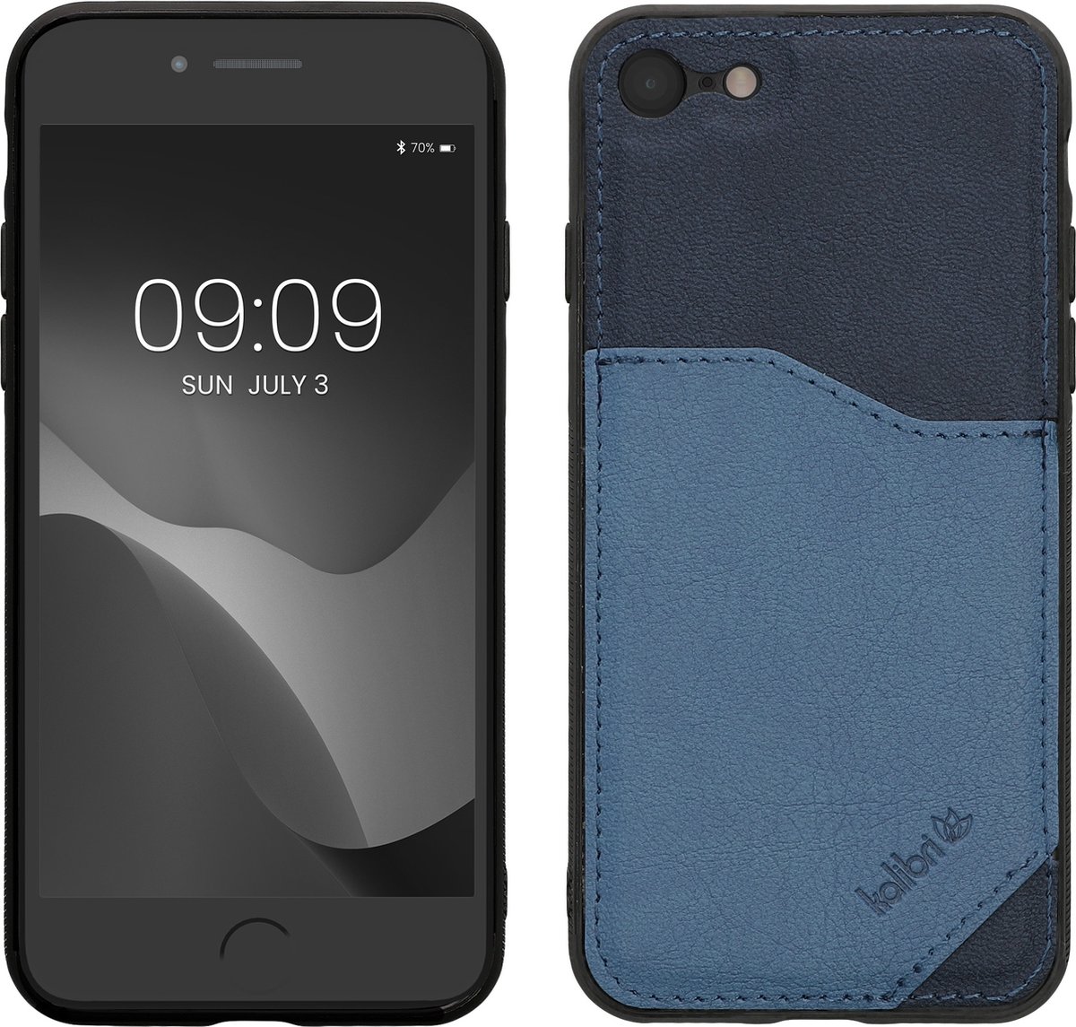 kalibri telefoonhoesje compatibel met Apple iPhone SE (2022) / SE (2020) / 8 / 7 - Back cover synthetisch leer met pashouder - In donkerblauw / lichtblauw