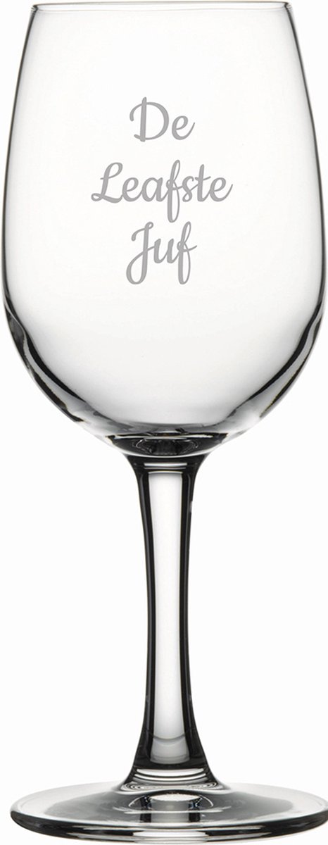 Gegraveerde witte wijnglas 26cl De Leafste Juf