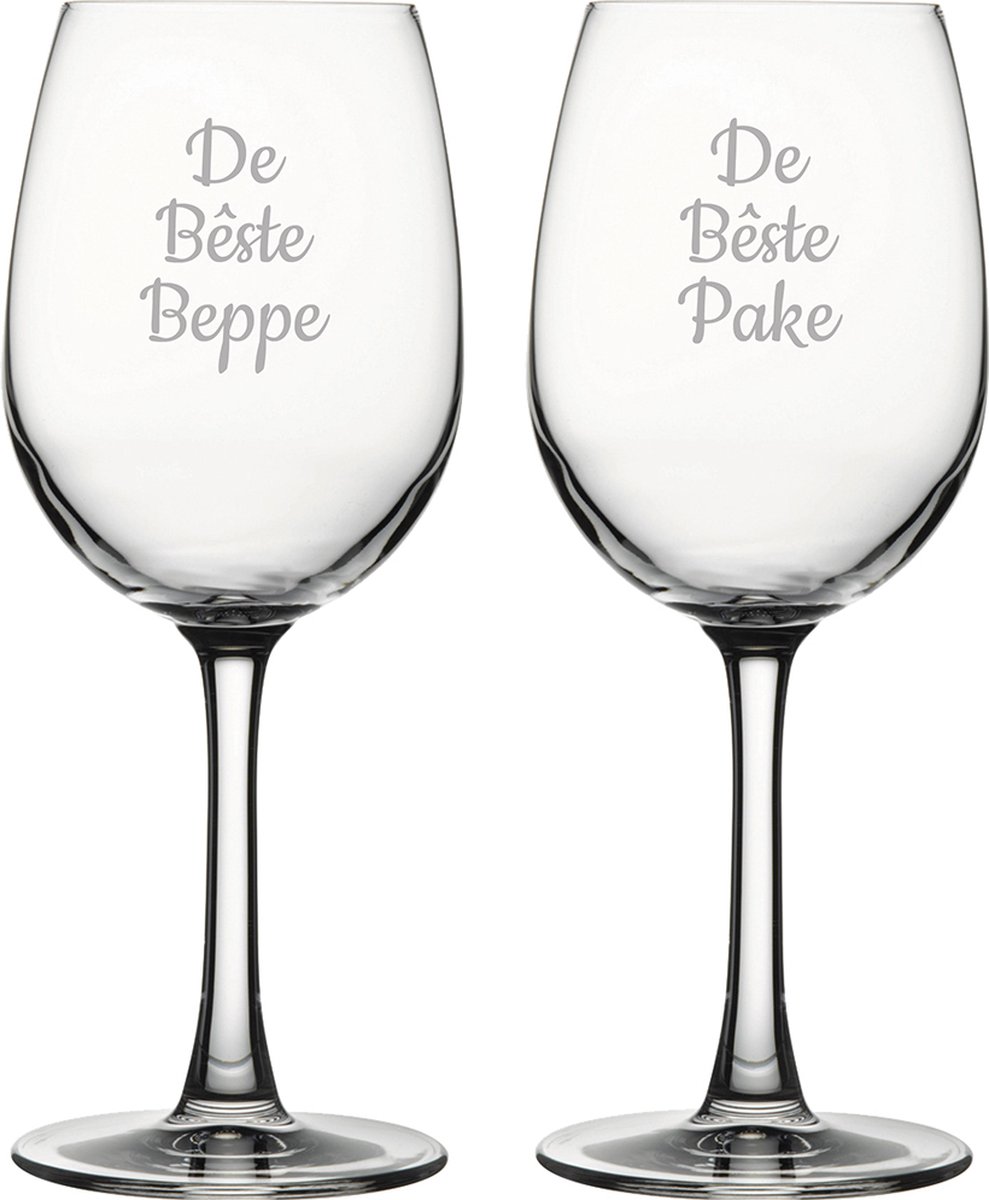 Gegraveerde witte wijnglas 36cl De Bêste Pake-De Bêste Beppe