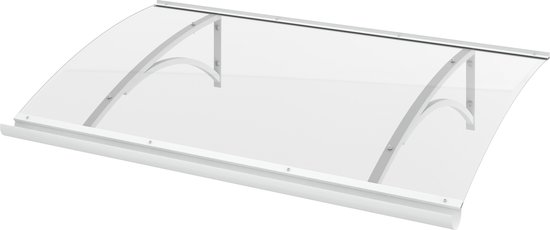 ARTENS - Gebogen deurluifel - MAGA - Transparant polycarbonaat - Wit aluminium - B.150 x H.29 x D.90 cm - Luifel - Deurluifel