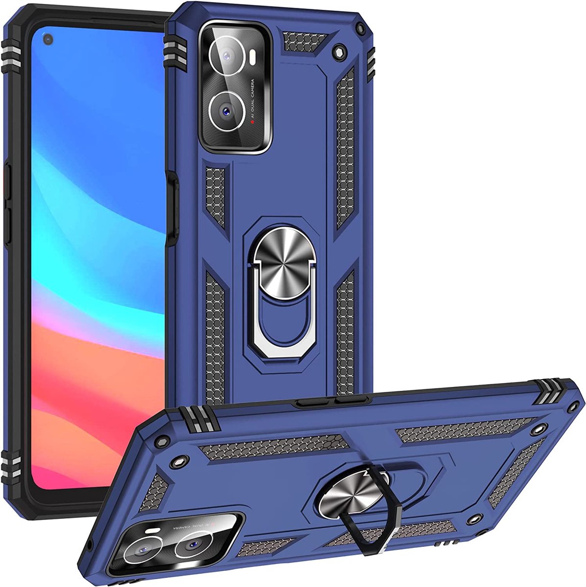 Anti-Shock Hybrid Ring Armor Hoesje Geschikt voor: Oppo A76 - blauw