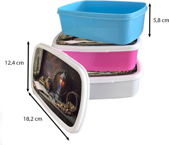 Boîte à pain Wit - Lunch box - Boîte à pain - Boek - Nature morte - Noyer - Lanterne - Vintage - 18x12x6 cm - Adultes
