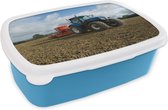 Broodtrommel Blauw - Lunchbox - Brooddoos - Trekker - Blauw - Platteland - Wolken - 18x12x6 cm - Kinderen - Jongen
