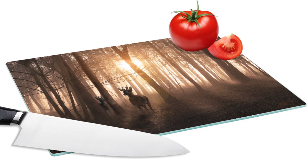 Glazen Snijplank - 28x20 - Hert - Bos - Zon - Snijplanken Glas