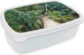 Broodtrommel Wit - Lunchbox - Brooddoos - Jungle - Palmboom - Brug - Natuur - Planten - 18x12x6 cm - Volwassenen