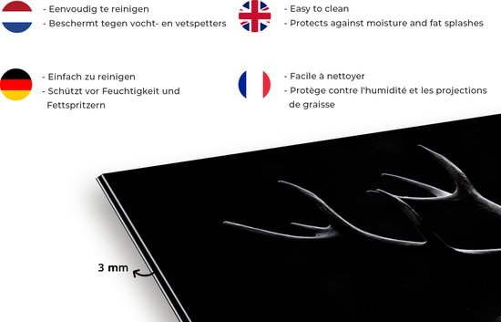 Spatscherm keuken 100x65 cm - Kookplaat achterwand Hert - Zwart - Portret - Gewei - Dieren - Muurbeschermer - Spatwand fornuis - Hoogwaardig aluminium