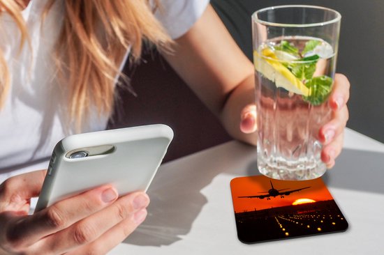 Dessous de Sous-verres - Coucher de soleil - Avion - Oranje - Soleil - 10x10 cm - Dessous de verre - 6 pièces