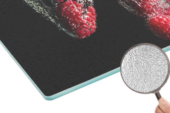 Glazen Snijplank - 39x28 - Frambozen - Fruit - Stilleven - Water - Zwart - Rood - Snijplanken Glas