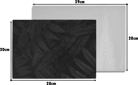 Planche à découper en Verres - 28x20 - Feuilles - Zwart - Wit - Plantes - Botanique - Planches à découper en Glas