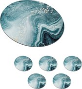 Onderzetters voor glazen - Rond - Edelstenen - Blauw - Natuur - Marmer - Abstract - 10x10 cm - Glasonderzetters - 6 stuks