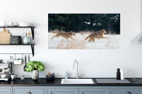 Stickers muraux - Loup - Arbre - Animaux - 120x60 cm - Film adhésif