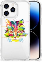 Silicone Case Geschikt voor iPhone 14 Pro Smartphone hoesje met doorzichtige rand Cat Color