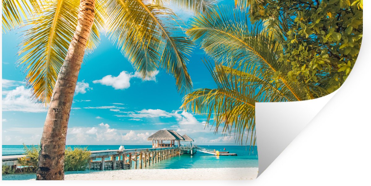 Muurstickers - Sticker Folie - Tropisch - Strand - Palmboom - 120x60 cm - Plakfolie - Muur