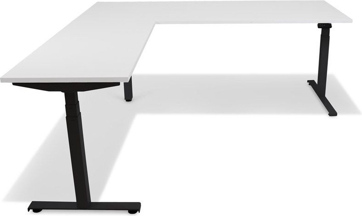 Roomforthenew Heathrow Hoek - Bureau - Bureautafel - Gaming bureau - Computertafel - Hoekbureau  Wit - Verstelbaar bureau - Gaming Desk - Bureau tafel - Hoekbureau verstelbaar - Zit sta bureau elektrisch  Zwart onderstel-- blad- onderstel- x120