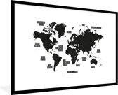 Affiche avec cadre Cartes du monde - Wereldkaart - Zwart Wit - Simple - Cadre photo noir - 120x80 cm - Affiche avec cadre