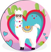 Illustration de Lama avec cactus Cercle mural aluminium ⌀ 30 cm - impression photo sur cercle mural / cercle vivant / cercle de jardin (décoration murale)
