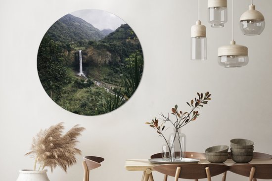 Paysage vert avec cascade en Equateur Cercle mural aluminium ⌀ 120 cm - impression photo sur cercle mural / cercle vivant / cercle de jardin (décoration murale)