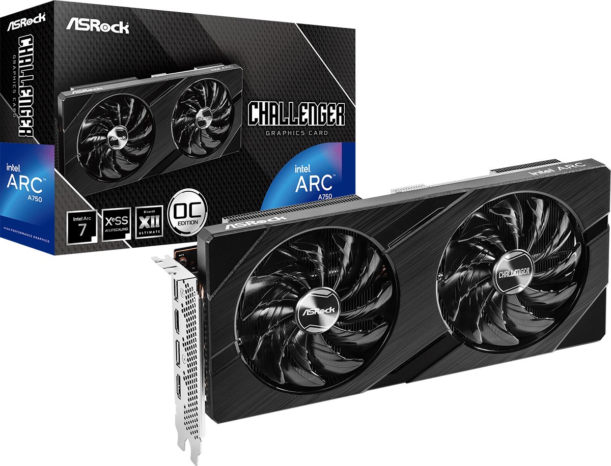 ASROCK Intel ARC A750 Challenger D OC - Videokaart - 8GB GDDR6 - PCIe 4.0 x16 - 1x HDMI 2.1 - 2x DisplayPort 2.0