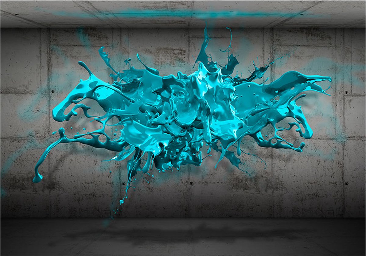 Fotobehangkoning - Behang - Vliesbehang - Fotobehang Blauwe Inkt - 3D - Blue Ink Blot - Verf - 400 x 280 cm