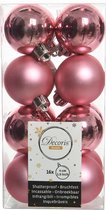 16x Boules de Noël en plastique rouge à lèvres rose 4 cm - Mat/brillant - Boules de Noël en plastique incassables